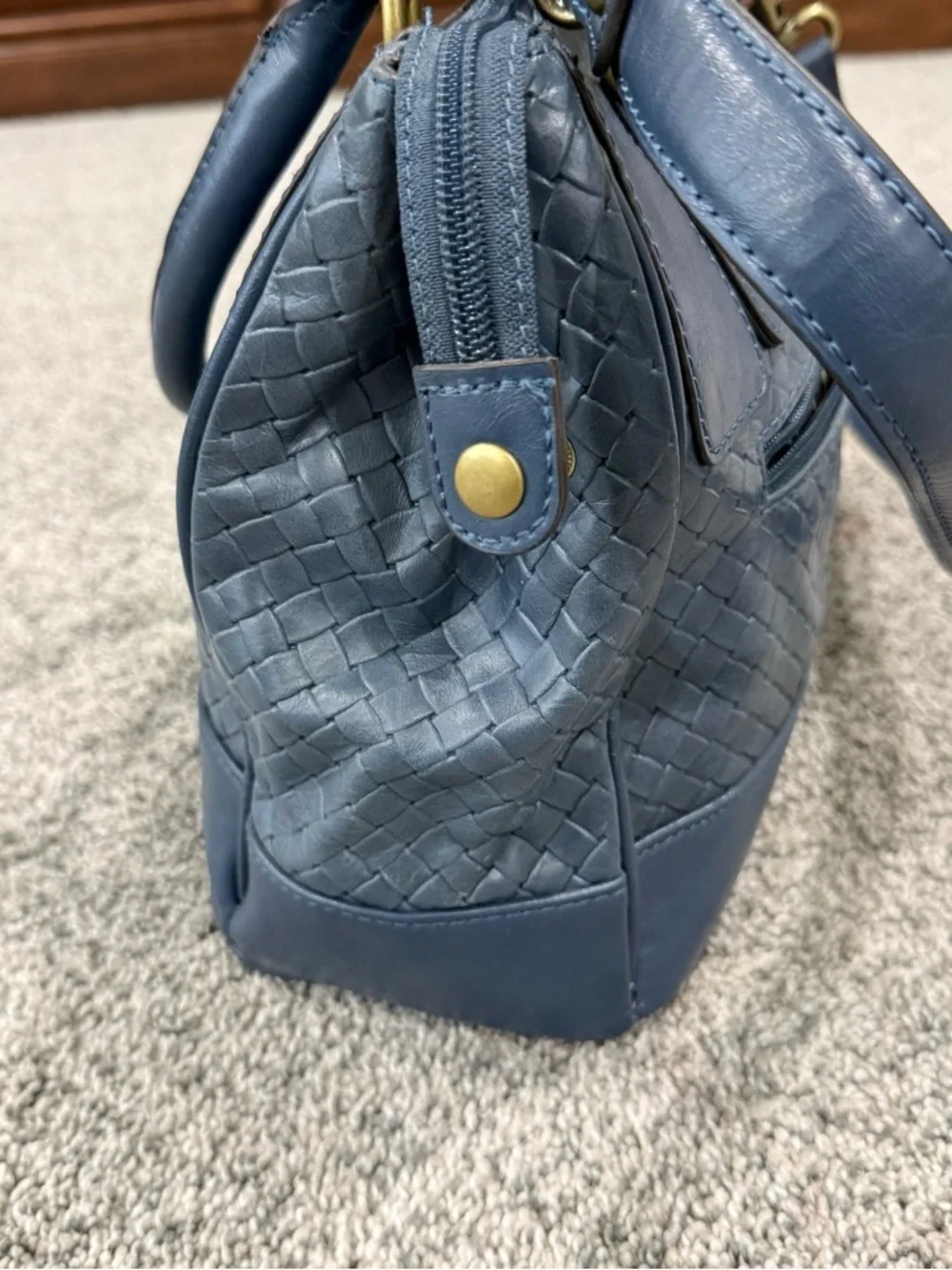 Blue Women's Woven Satchel Handbag